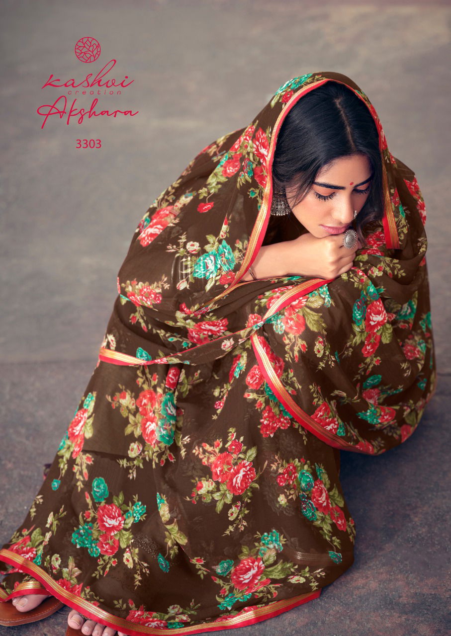 Kashvi Akshara Latest Fancy Designer Silk Casual Wear Chiffon Printed Saree Collection